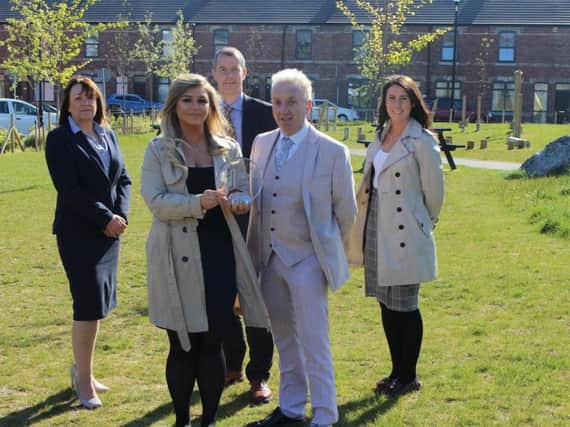Left to right: Denise McGuckin, Hartlepool Borough Councils Director of Regeneration and Neighbourhoods; Rebecca Tupling, Placefirst Resident Services Advisor; Tim Wynn, the Councils Strategic Asset Manager, Councillor Christopher Akers-Belcher, Leader of Hartlepool Borough Council, and Amy Waller, the Councils Principal Housing Officer (Place).