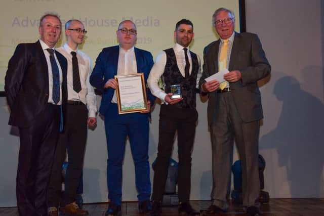 Most Promising New Business Award winner was Advance House Media. The team were presented with their trophy by Hartlepool Council leader Christopher Akers-Belcher (left) and Brian Beaumont of Beaumont Consulting (right).