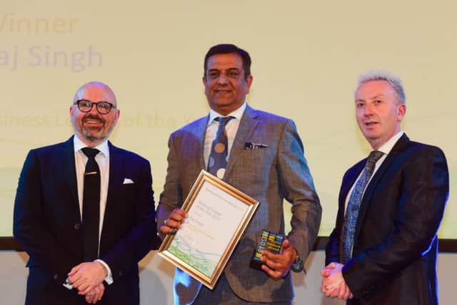 Business Leader of the Year Raj Singh with Hartlepool Council Leader Christopher Akers-Belcher (right) and Andrew Steel (left) of the Hartlepool Business Forum.