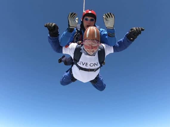 Coun Lethbridge during his skydive