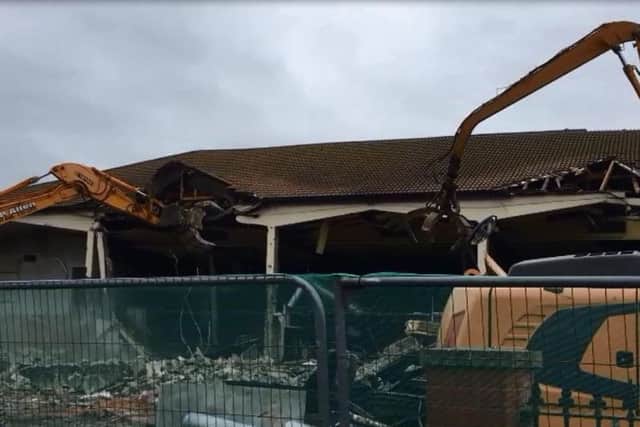 Demolition work on the Longscar Centre at the weekend
