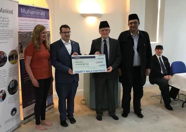 From left: The Wharton Trust's Theresa Driver and Trevor Sherwood, with Bilal Atkinson (Regional President), Luftur Rehman (Regional Elders President) and Tahir Selby.