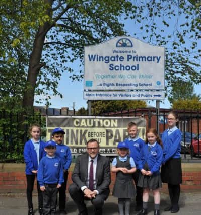 Pupils from Wingate Primary school share their road safety issues with MP Phil Wilson.