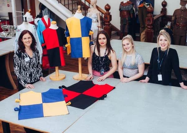 (L  R) Debra Nichol, Learning Officer with The Auckland Project, costume design students Alice Crowe and Emily Deaville and The Northern School of Art Costume Design Lecturer Sally Donegan.