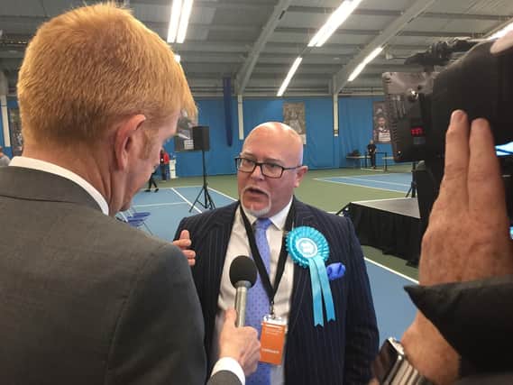 Newly elected MEP Brian Montieth talks about the Brexit Party's success at the European Parliamentary elections count for the North East in Sunderland. Picture by Tom Wilkinson/PA Wire