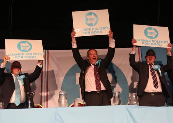John Tennant (right) with Brexit Party leader Nigel Farage and the party's other North East MEP Brian Monteith at a rally on Wearside earlier this month.