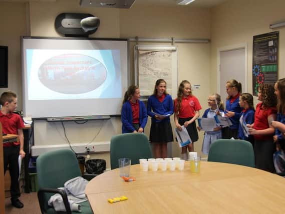 Children from Throston Primary School during their visit to North Tees and Hartlepool NHS Foundation Trust.