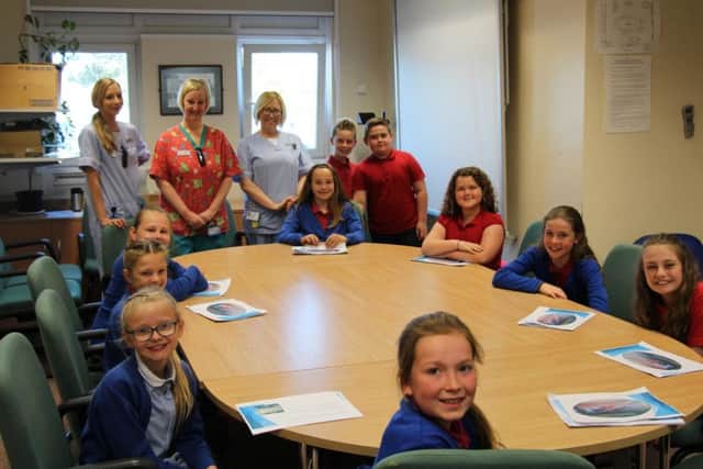 Children from Throston Primary School during their visit to North Tees and Hartlepool NHS Foundation Trust.