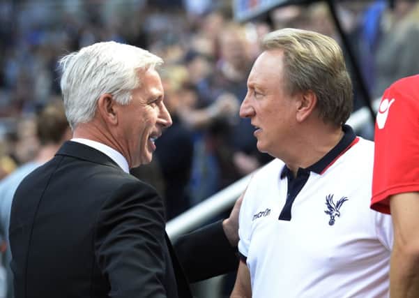 Crystal Palace's manager Neil Warnock with Newcastle United manager Alan Pardew.