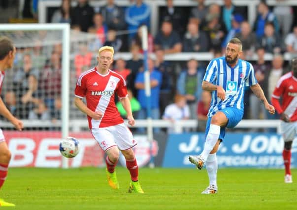 Jonathan Greening in action for Hartlepool United against Middlesbrough. Picture by FRANK REID