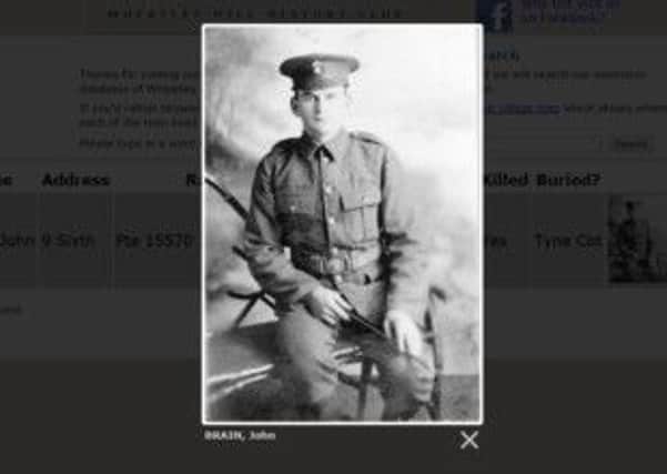 A screenshot of the new section of the website, showing soldier John Brain
