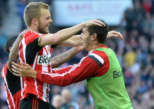 SWDE MOMENT: Seb Larsson celebrates his goal as Sunderland draw 1-1 with Everton. Picture by FRANK REID