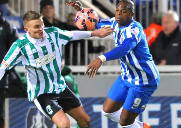 GOOD PERTNERSHIP: Marlon Harewood, in action against Blyth Spartans, has formed potentially a good pairing with Scott Fenwick. Picture by FRANK REID
