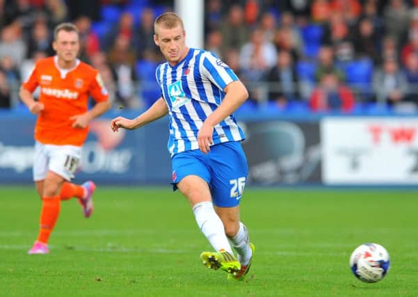 Scott Harrison in action for Pools against Luton in his loan stint earlier this season