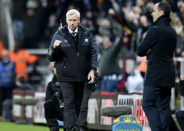 Newcastle United manager Alan Pardew celebrates on the touchline