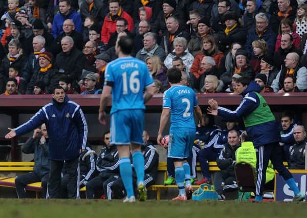 Sunderland manager Gus Poyet reacts on the touchline during the FA Cup Fifth Round match at the Valley Parade