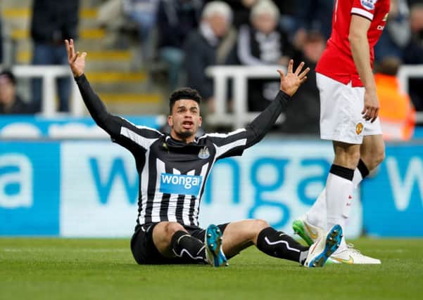 Emmanuel Riviere appeals in vain for a penalty in Newcastle's defeat to Manchester United