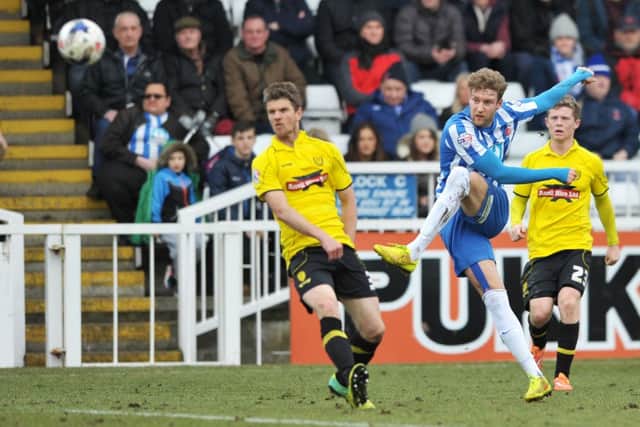 Ryan Bird in action for Hartlepool United against Burton Albion. Picture by FRANK REID