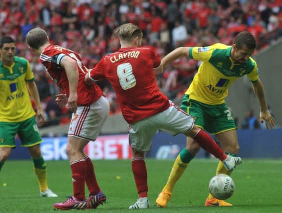 Adam Clayton in action for Boro at Wembley. Picture by TOM COLLINS