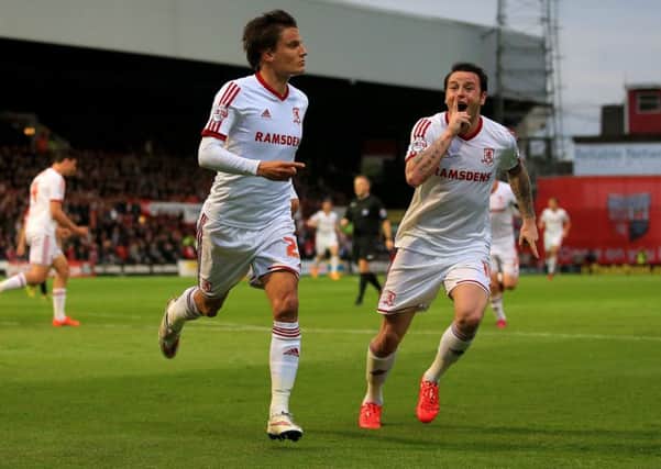 Middlesbrough's Jelle Vossen celebrates scoring at Brentford