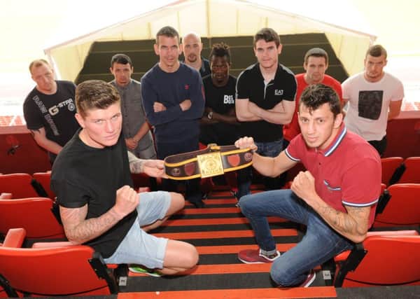 Peter Cope (left) and John Green with the other Summer Rumble boxers at the Stadium of Light. Picture by TIM RICHARDSON