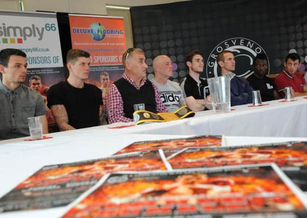 Promoter Phil Jeffries (third left) addresses the Summer Rumble media conference at  at the Stadium of Light