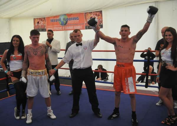 John Green celebrates following his win over Hartlepool boxer Peter Cope. Picture by Tom Collins
