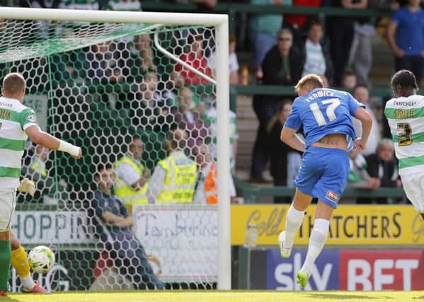 Whose goal? Scott Fenwick scores for Hartlepool United during their 2-1 away victory over Yeovil Town.Or did he?