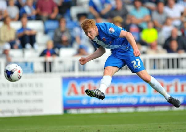Brad Halliday in action for Hartlepool United against Cambridge United. Picture by FRANK REID
