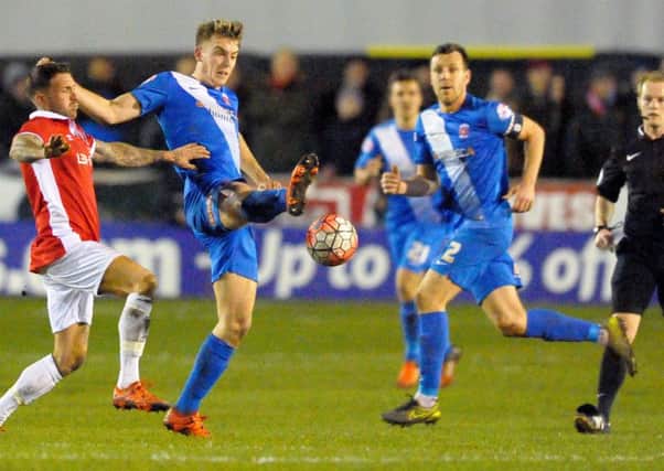 Rhys Oates in action for Pools at Salford City. Picture by FRANK REID
