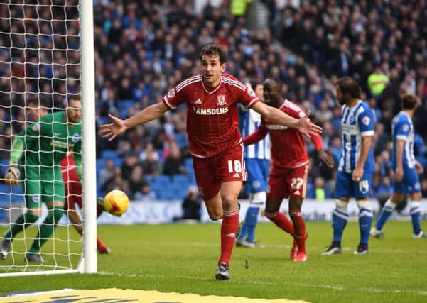 Middlesbrough's Cristhian Stuani celebrates scoring at Brighton