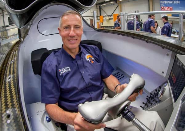 Bloodhound Project driver Andy Green inside the cockpit of the vehicle.