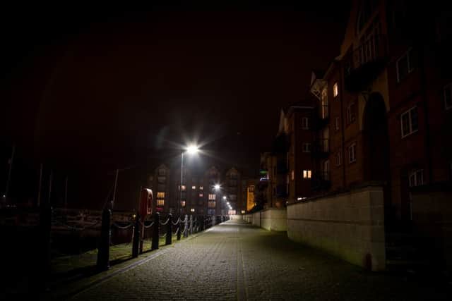 Hartlepool Marina at night.