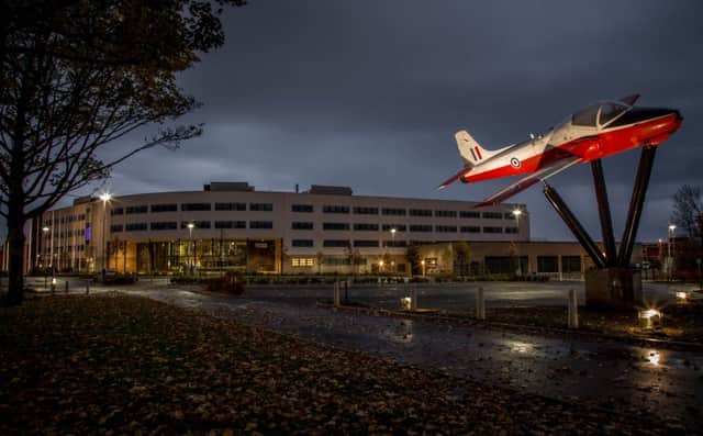 The plane outside Hartlepool College of Further Education.