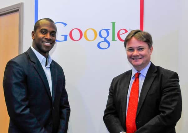 Googles last session in Hartlepool in 2014. Gori Yahaya, head of Google Juice Bar, with MP Iain Wright.