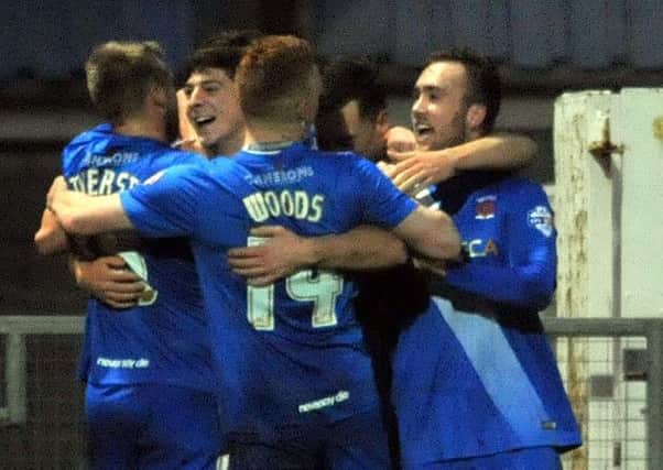 Pools celebrate Jake Gray's opener in last week's dramatic FA Cup loss to Derby