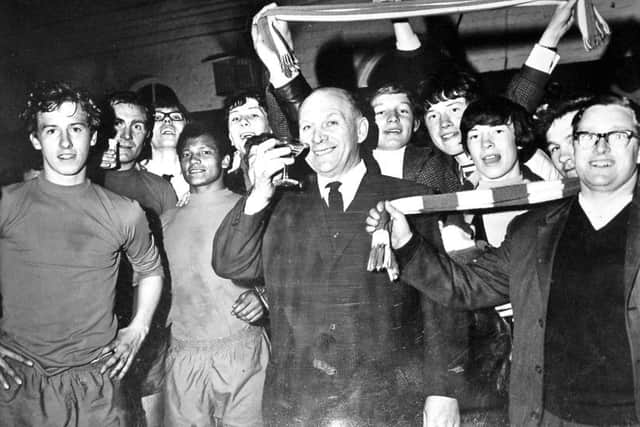 Fan-tastic: Everyone is grinning after Pools won promotion in 1968.