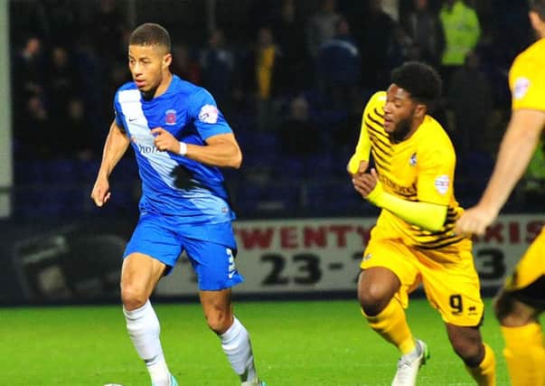 Ellis Harrison (right) in action for Bristol Rovers against Pools earlier this season