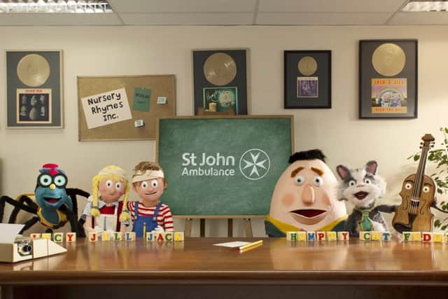 The nursery rhyme characters featured in St John Ambulance's new baby CPR ad campaign.
