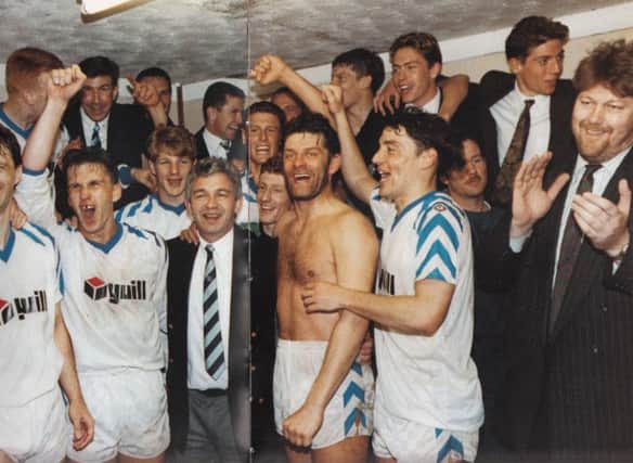 Garry Gibson and the Hartlepool lads celebrating promotion in 1991.