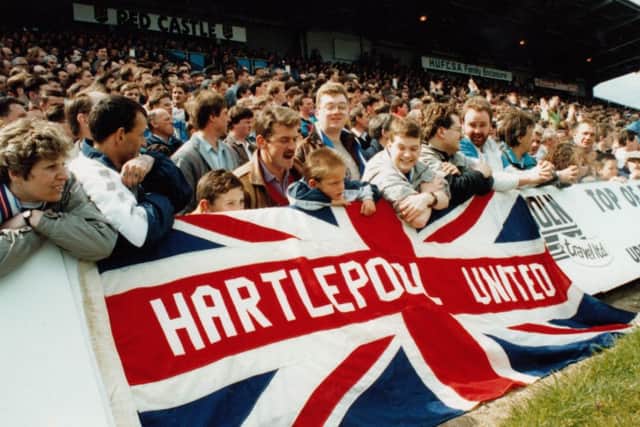 Fan-tastic Hartlepool fans enjoying the feaaling of promotion.