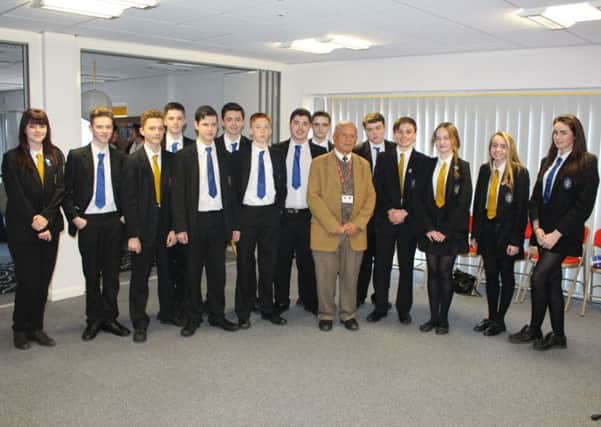Arek Hersch with the Year 10 students at St Hilds Church of England School.