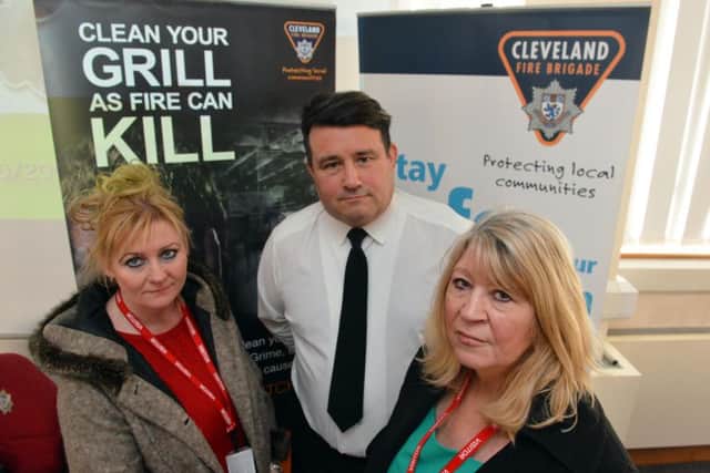 Cleveland Fire Kitchen Safety Campaign.
From left Karen Hunter, Director of Community Protection Phil Lancaster and Lynn Ford