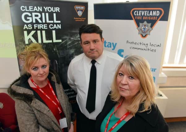 Cleveland Fire Kitchen Safety Campaign.
From left Karen Hunter, Director of Community Protection Phil Lancaster and Lynn Ford