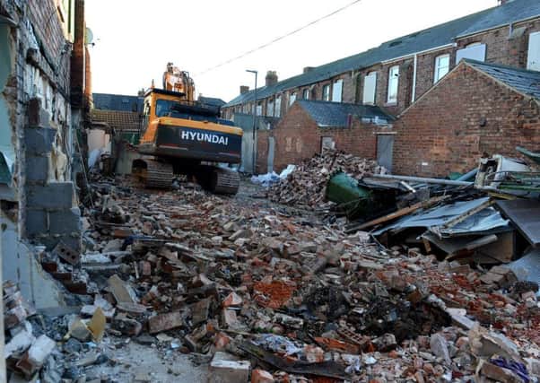 Demolition under way at the rear of houses in Hopps Street, Hartlepool.