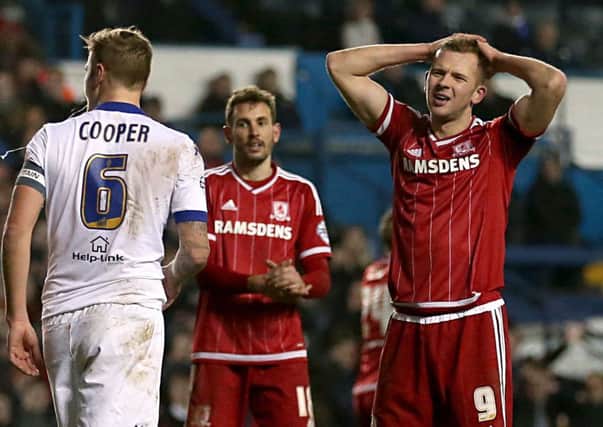 Jordan Rhodes shows his frustration at Leeds