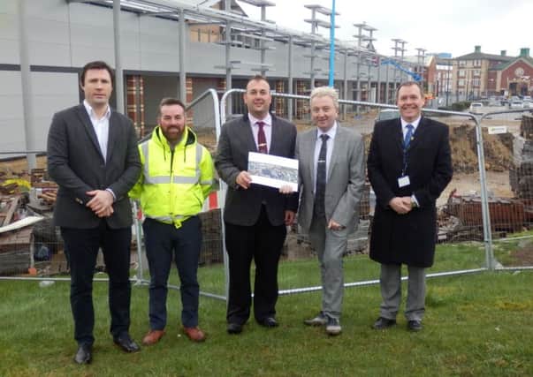 from left to right are Stewart Smith, Asset Manager with M Seven; Richard Dunn, Project Manager for Bilton and Johnson; Councillor Christopher Akers-Belcher, Councillor Stephen Akers-Belcher and Damien Wilson, Hartlepool Councils Assistant Director (Regeneration).