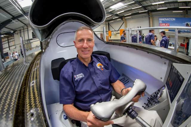 Bloodhound Project driver Andy Green inside the cockpit of the vehicle.