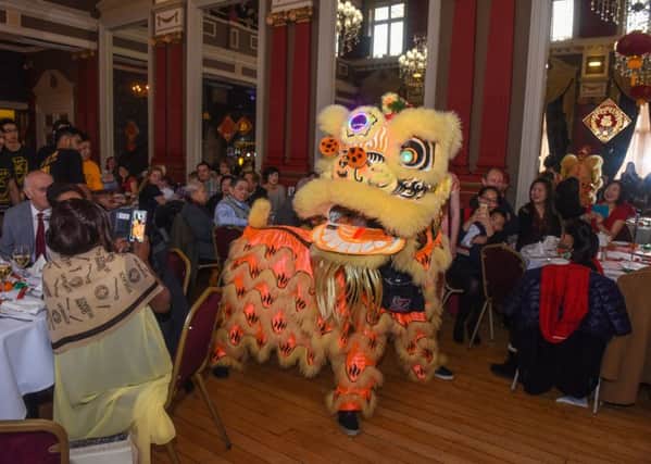 A lion dance at the Chinese New Year celebrations at the Grand Hotel, Hartlepool.