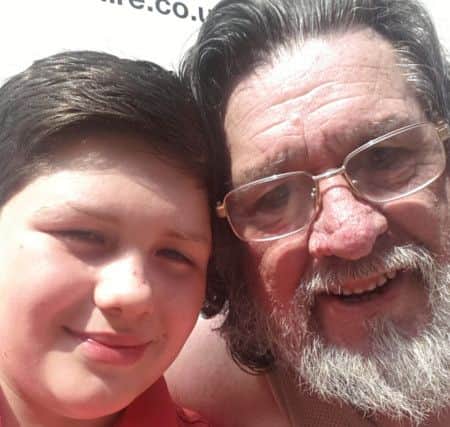 Nathan Jukes on the set of Grimsby with Ricky Tomlinson.